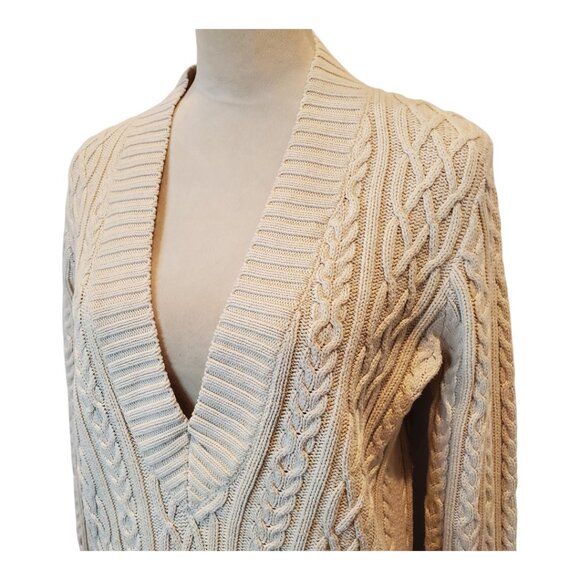 JEANNE PIERRE SZ M Women's 100% Cotton Deep V-Neck Cable-Knit Sweater Cream - Picture 2 of 7